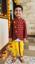 Festive Maroon & Yellow Ethnic Kurta Dhoti Set for Boys