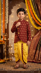 Festive Maroon & Yellow Ethnic Kurta Dhoti Set for Boys