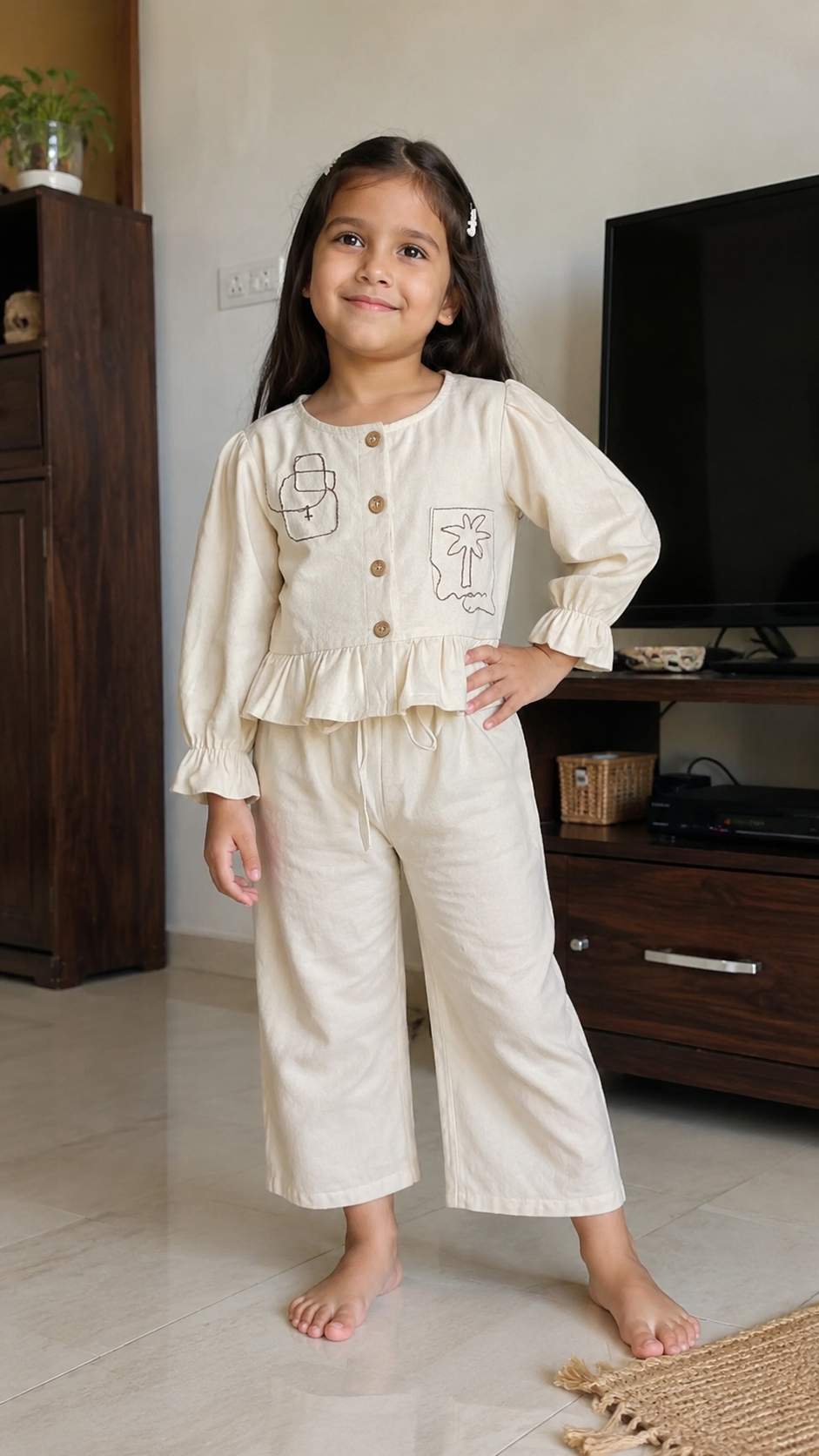Ivory Blossom Embroidered Co-ord Set for Girls