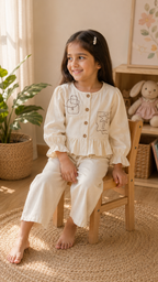 Ivory Blossom Embroidered Co-ord Set for Girls