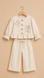 Ivory Blossom Embroidered Co-ord Set for Girls