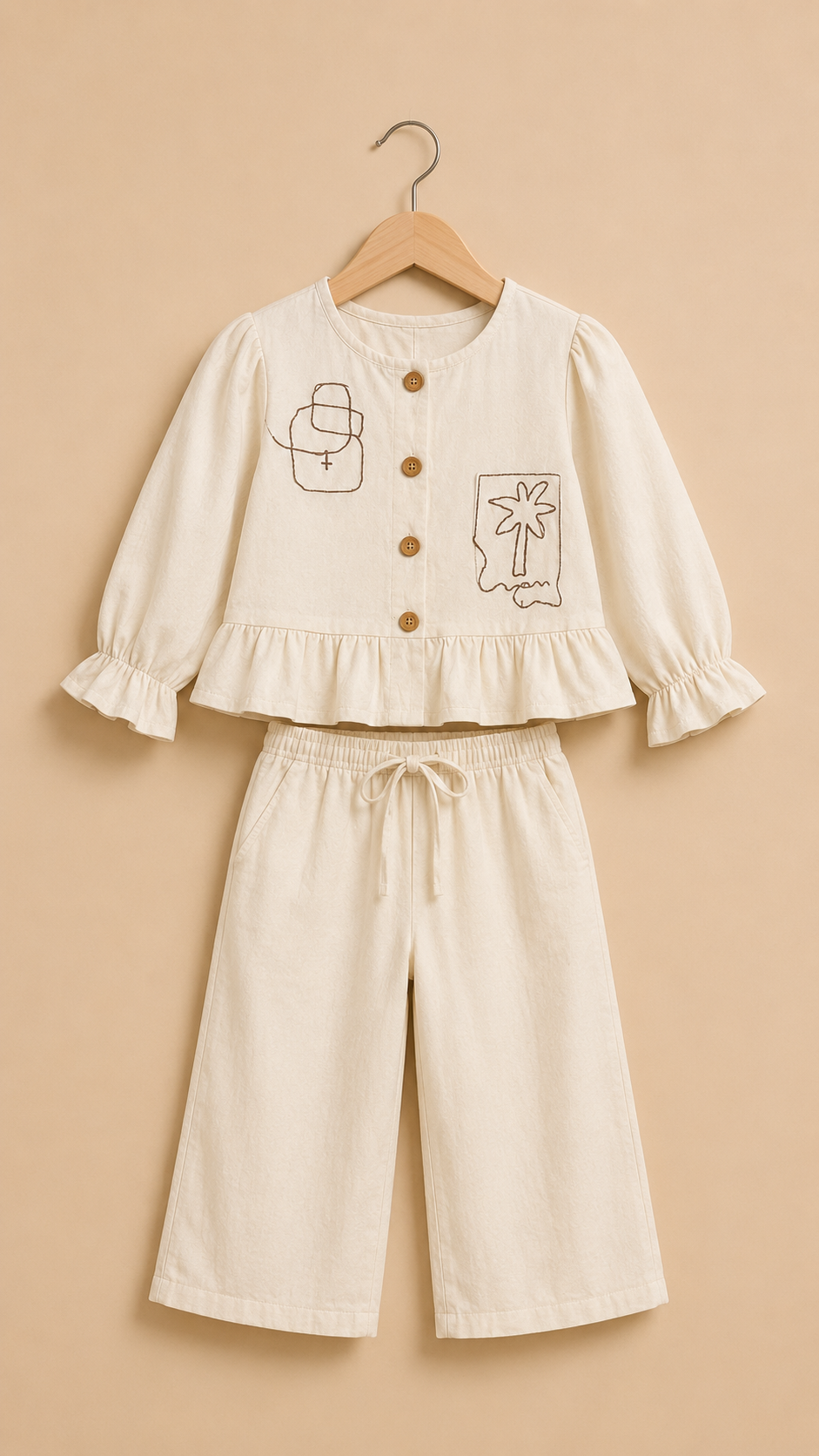 Ivory Blossom Embroidered Co-ord Set for Girls