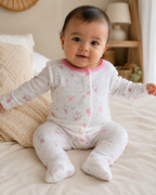 Pink Bunny Print Full Sleeve Baby Romper