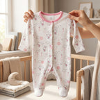 Pink Bunny Print Full Sleeve Baby Romper
