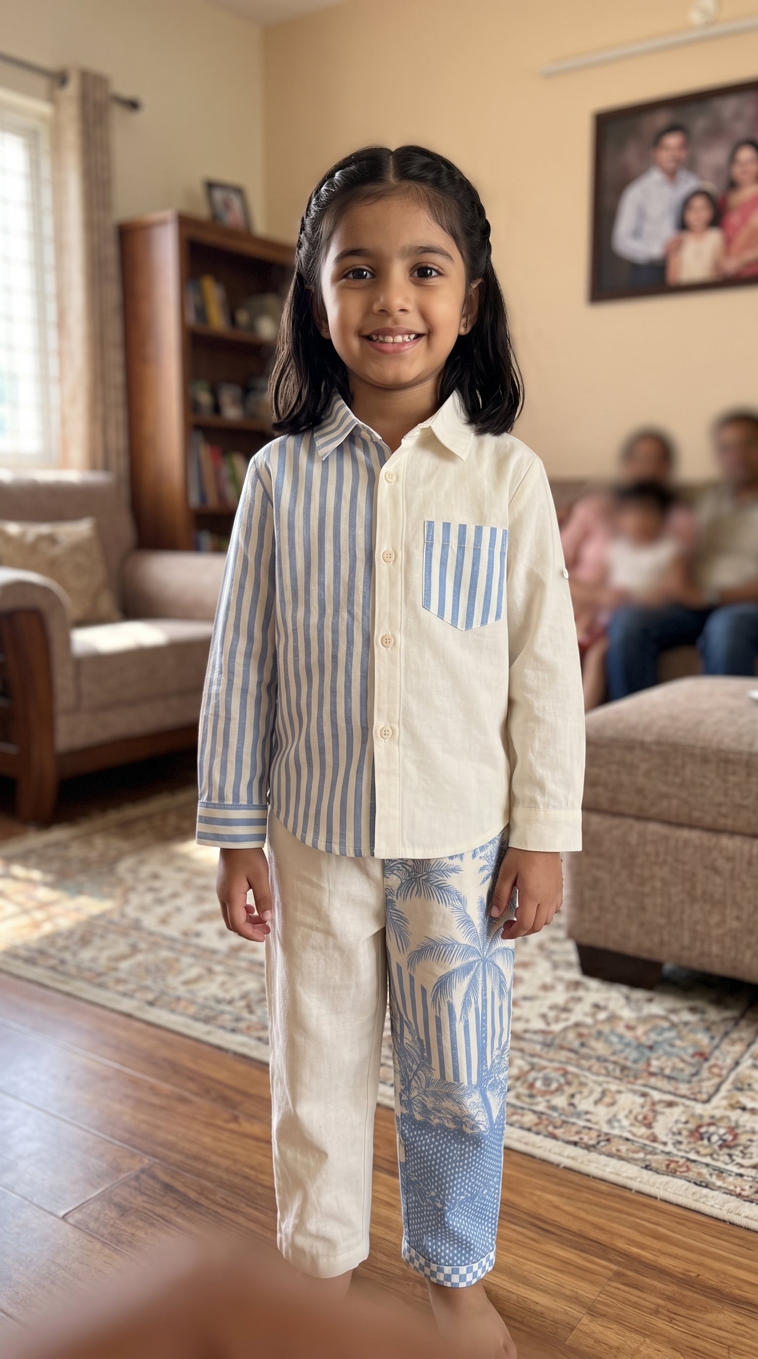 Blue Stripe & Palm Print Co-ord Set for Kids