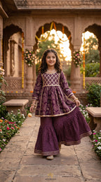 Baby Girl Purple Ethnic Sharara Set with Golden Embroidery Festive Wear Outfit
