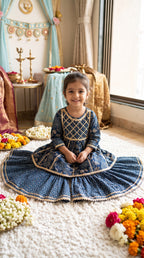 Indigo Blue Floral Sharara Set for Girls