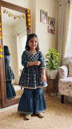 Indigo Blue Floral Sharara Set for Girls