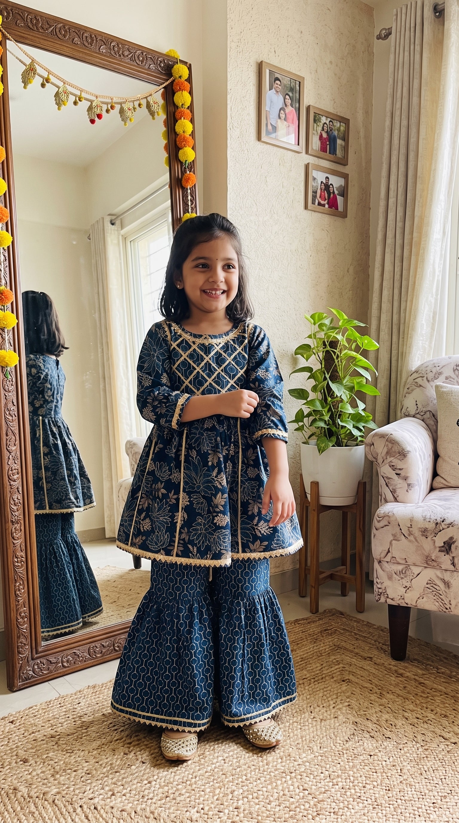 Indigo Blue Floral Sharara Set for Girls