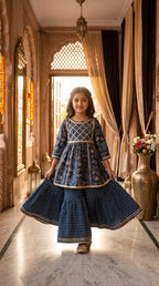 Indigo Blue Floral Sharara Set for Girls