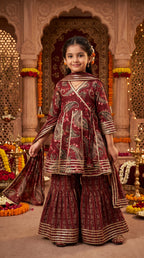 Maroon Floral Sharara Set for Girls
