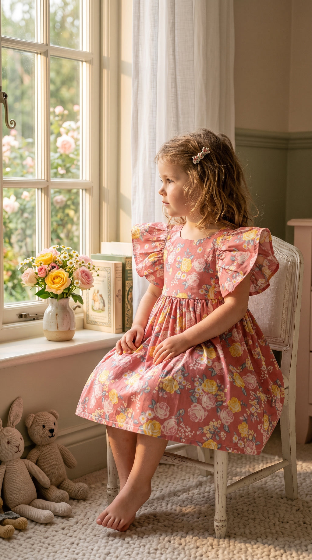 Pink Floral Printed Party Wear Frock for Girls
