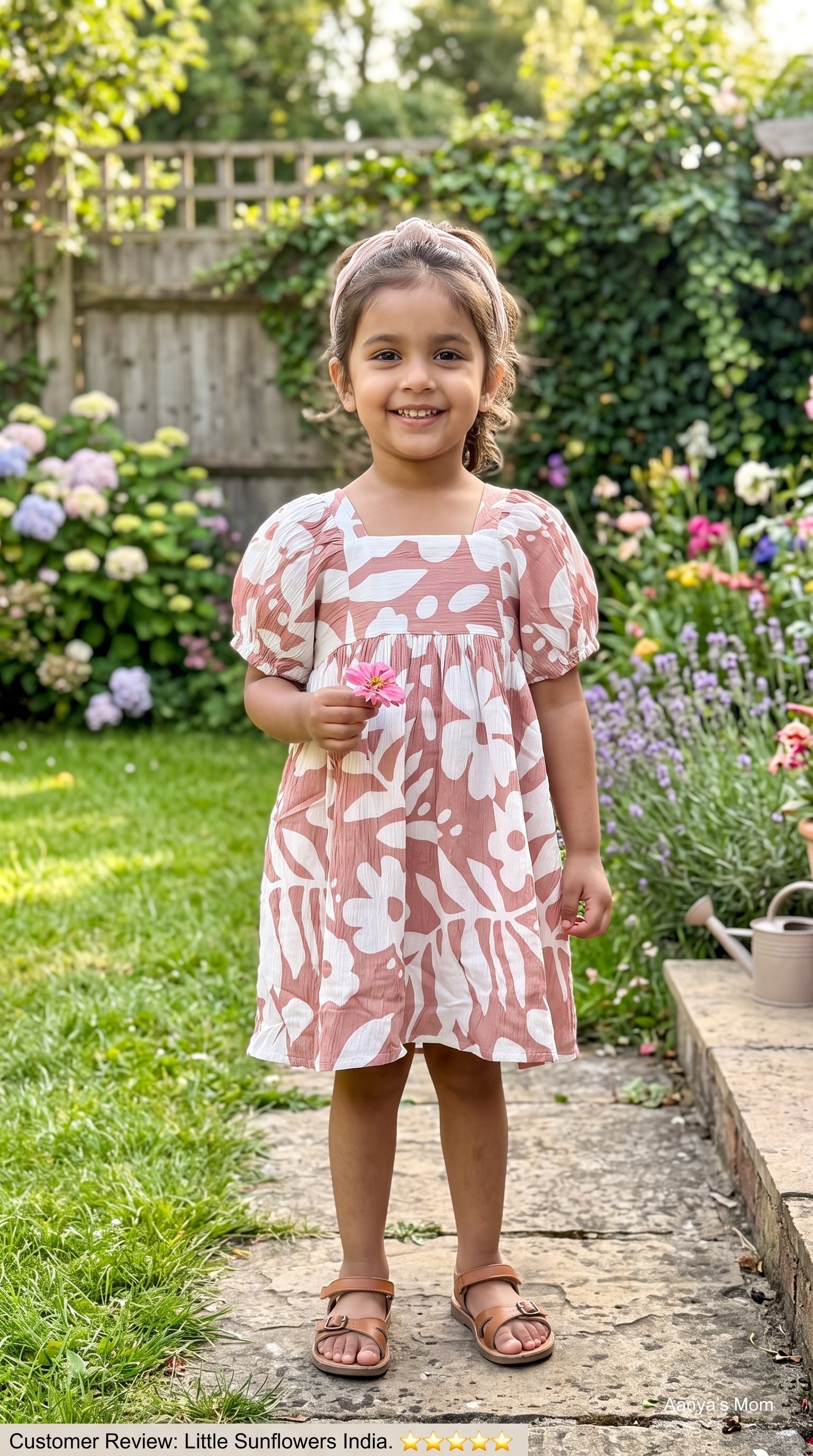 Pink Blossom Puff Sleeve Floral Dress for Girls