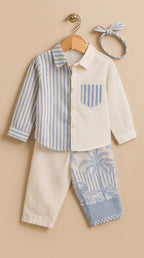 Blue Stripe & Palm Print Co-ord Set for Kids