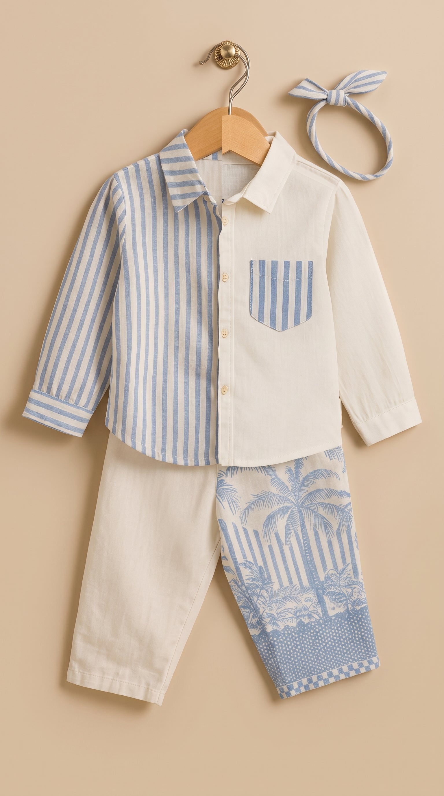 Blue Stripe & Palm Print Co-ord Set for Kids