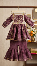Baby Girl Purple Ethnic Sharara Set with Golden Embroidery Festive Wear Outfit