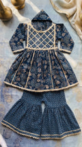 Indigo Blue Floral Sharara Set for Girls