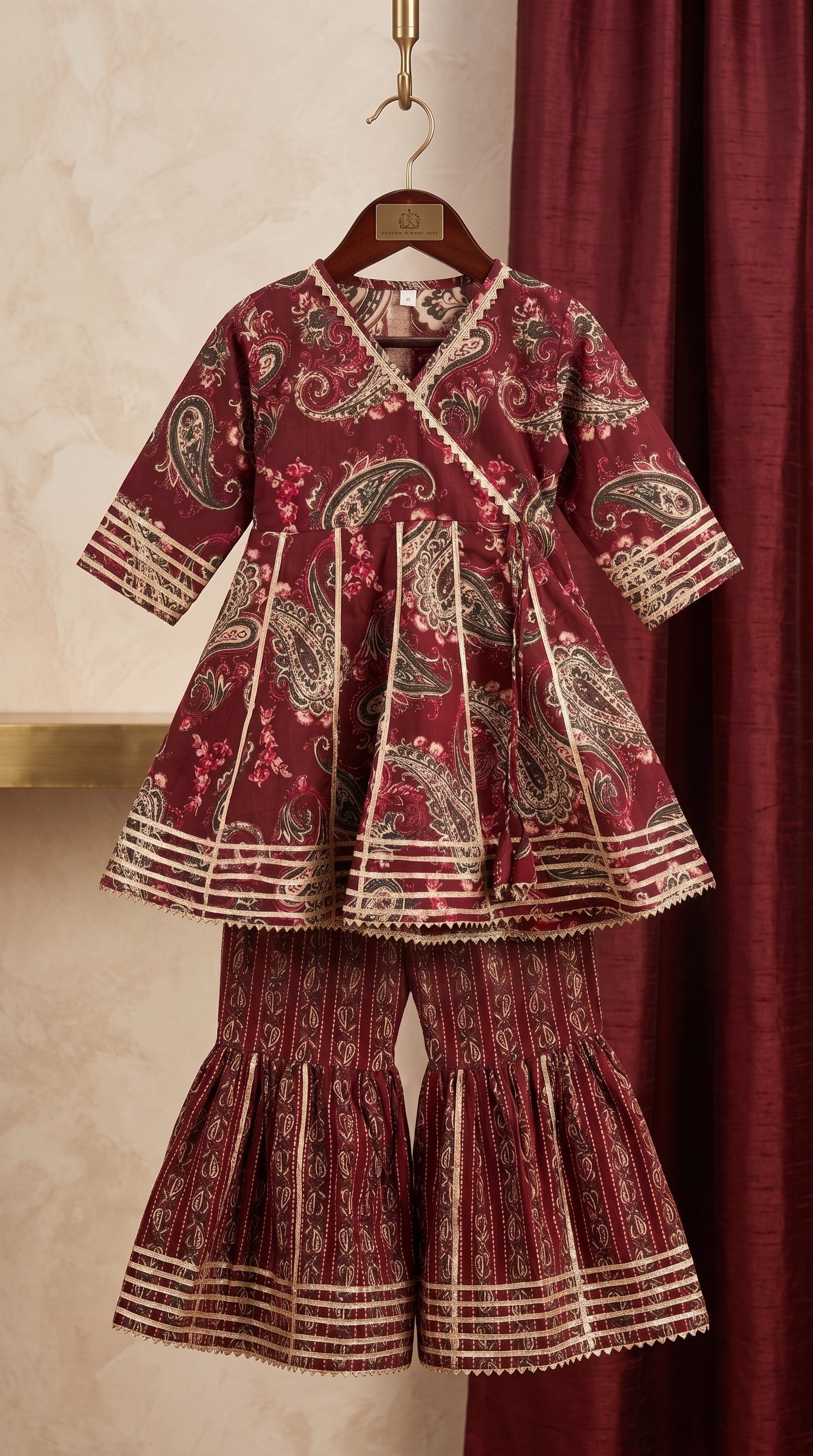 Maroon Floral Sharara Set for Girls