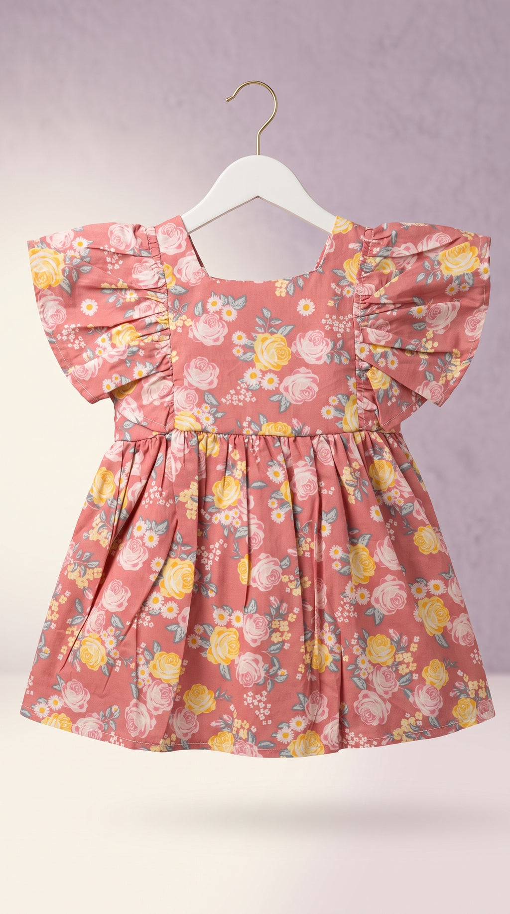 Pink Floral Printed Party Wear Frock for Girls