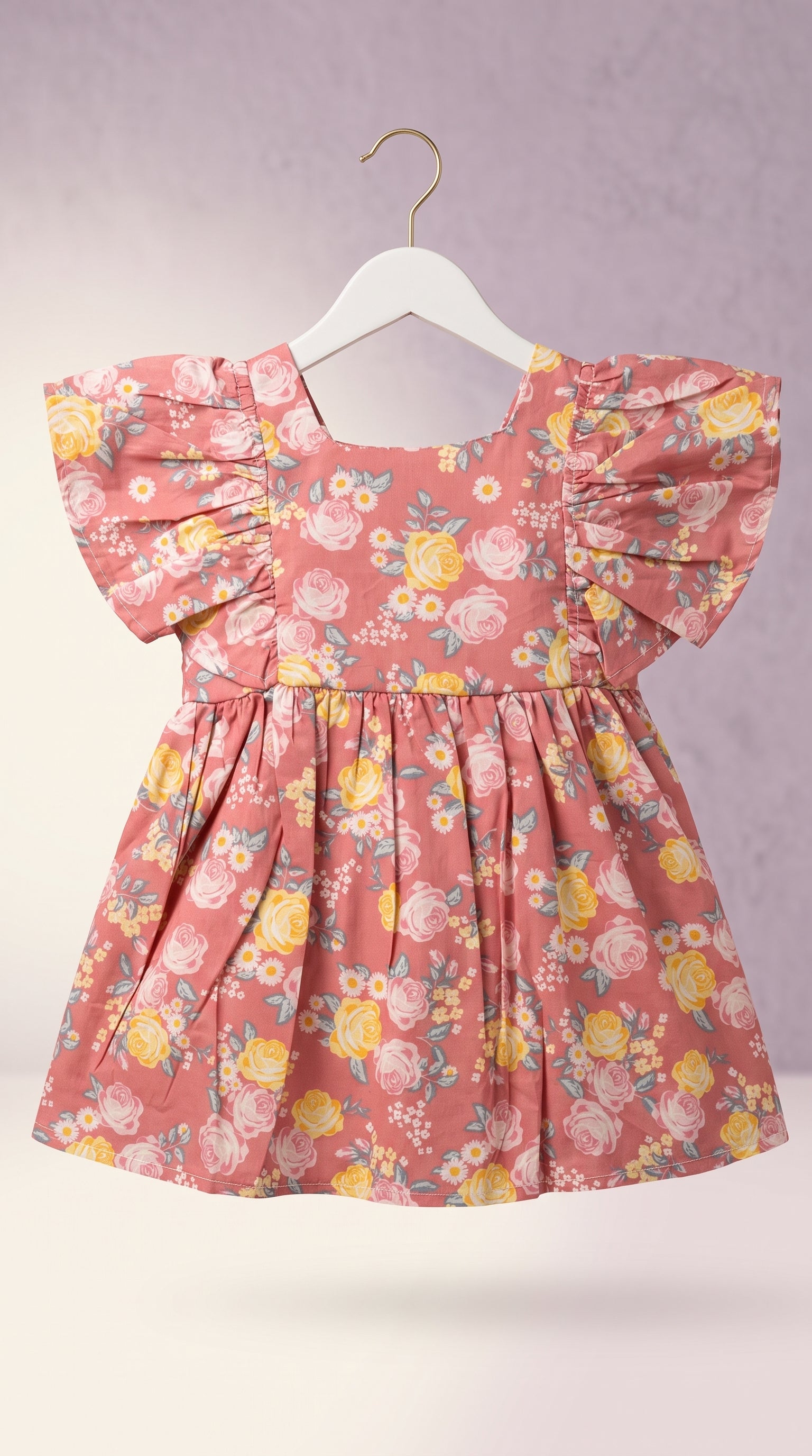 Pink Floral Printed Party Wear Frock for Girls