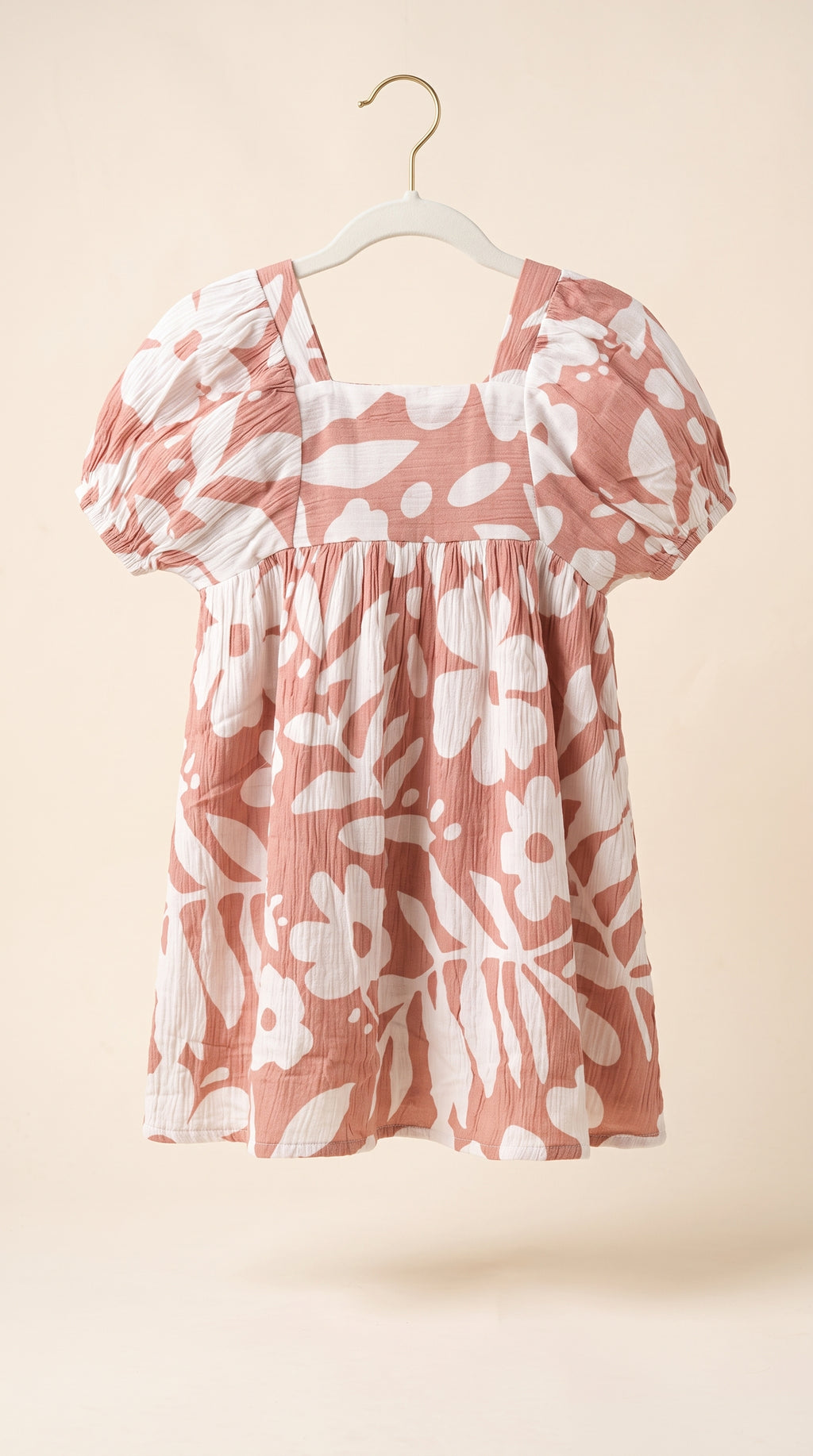 Pink Blossom Puff Sleeve Floral Dress for Girls
