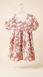 Pink Blossom Puff Sleeve Floral Dress for Girls