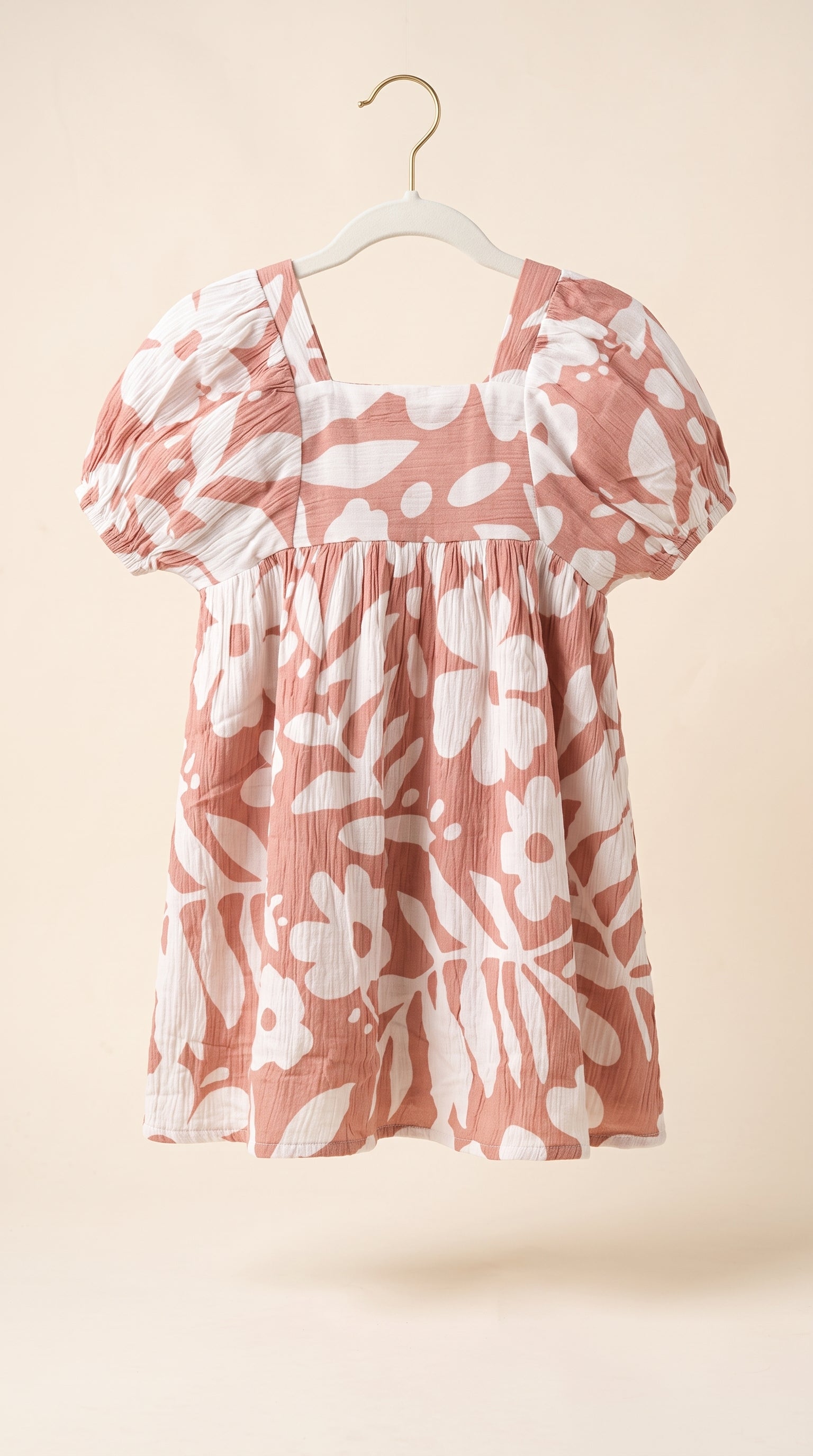 Pink Blossom Puff Sleeve Floral Dress for Girls