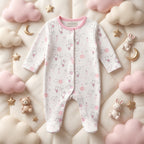 Pink Bunny Print Full Sleeve Baby Romper