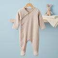 Beige Striped Full Sleeve Baby Romper