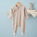 Beige Striped Full Sleeve Baby Romper
