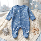 Blue Elephant Print Full Sleeve Baby Romper