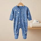 Blue Elephant Print Full Sleeve Baby Romper