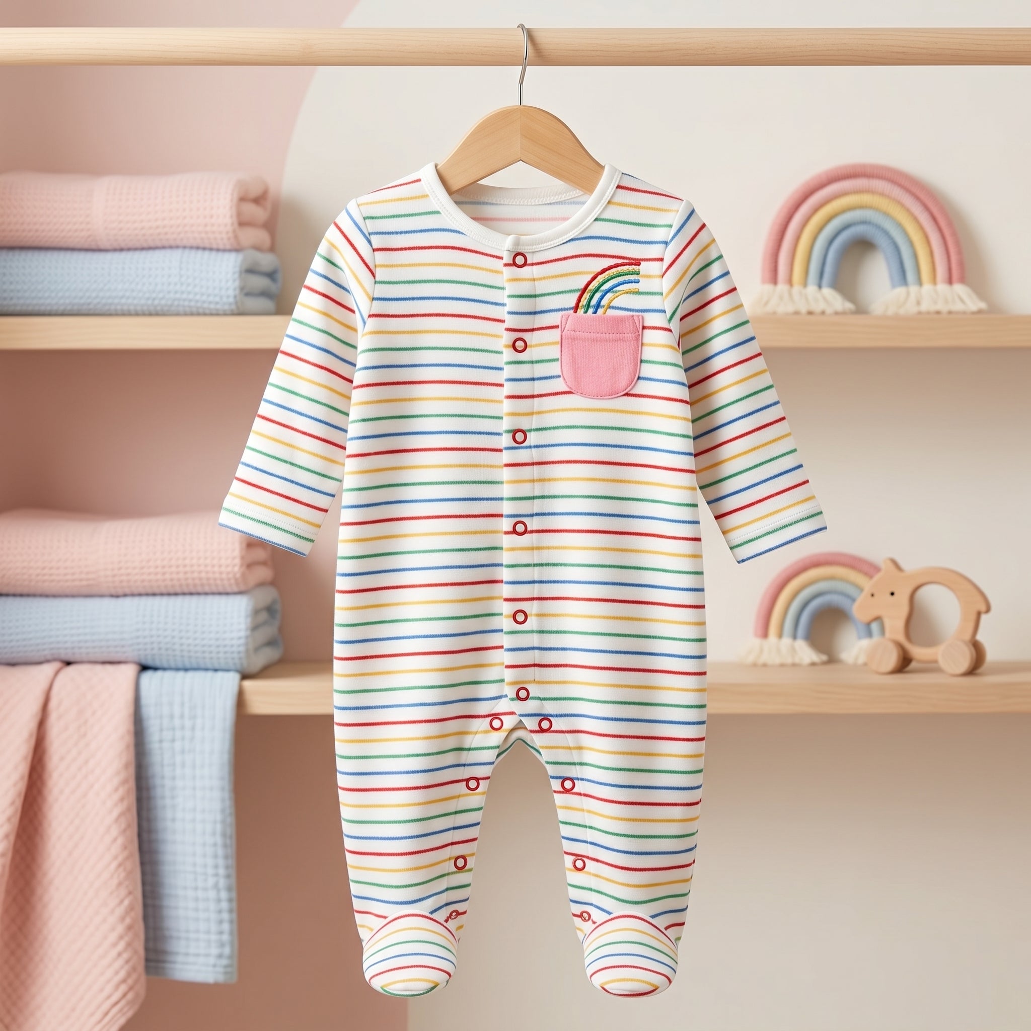 Rainbow Striped Full Sleeve Baby Romper