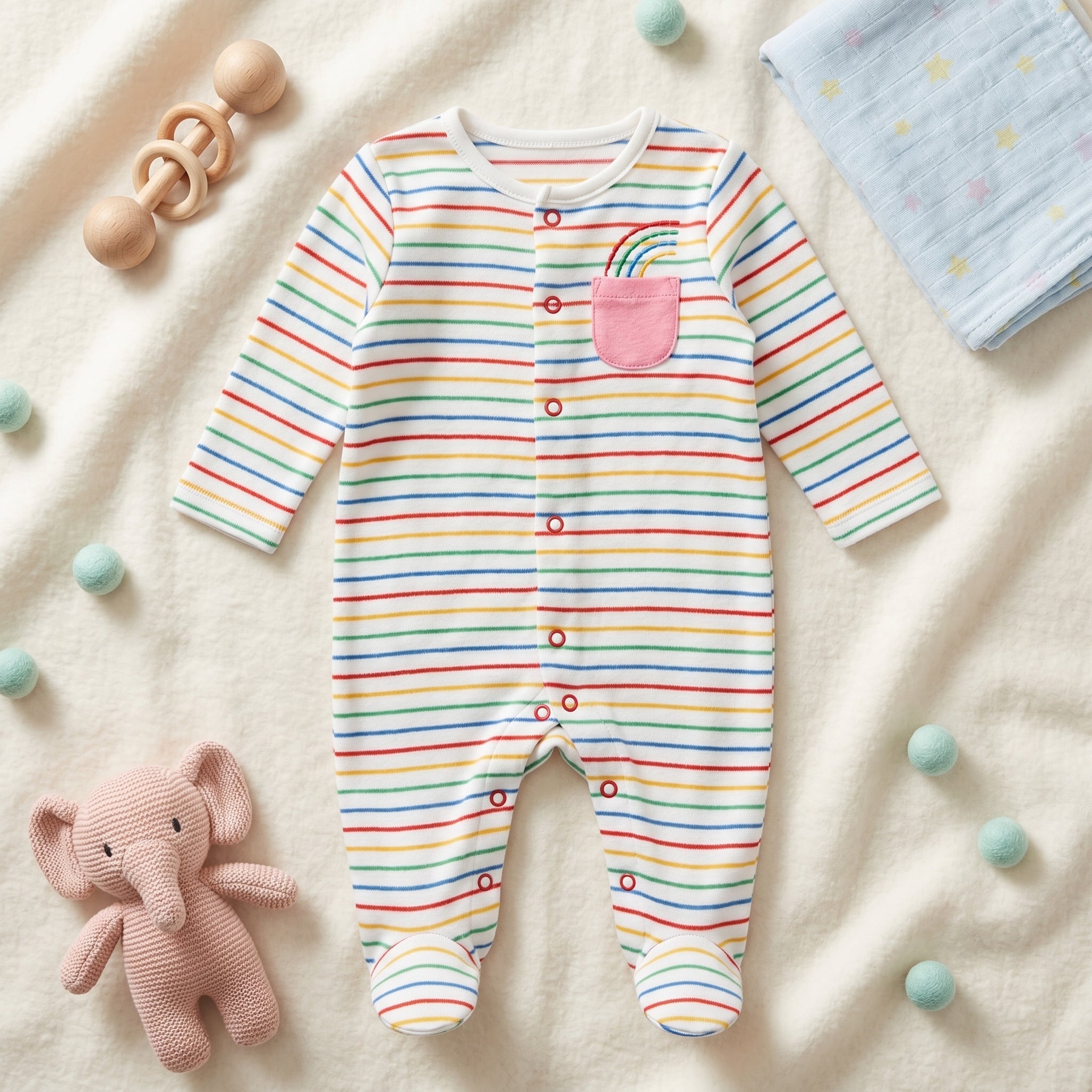 Rainbow Striped Full Sleeve Baby Romper