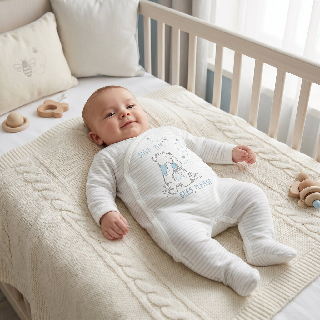 White Bear Print Wrap Style Baby Romper