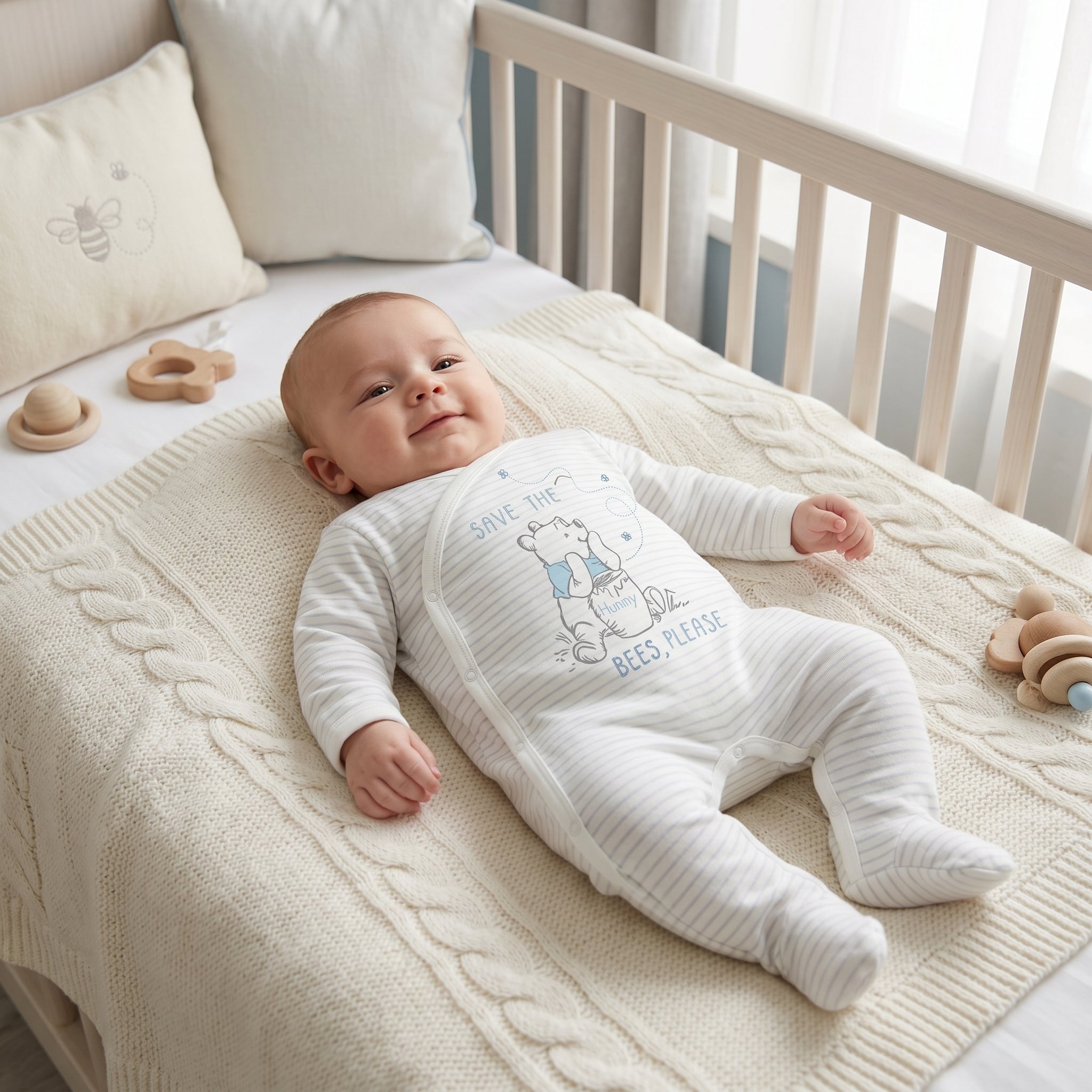 White Bear Print Wrap Style Baby Romper