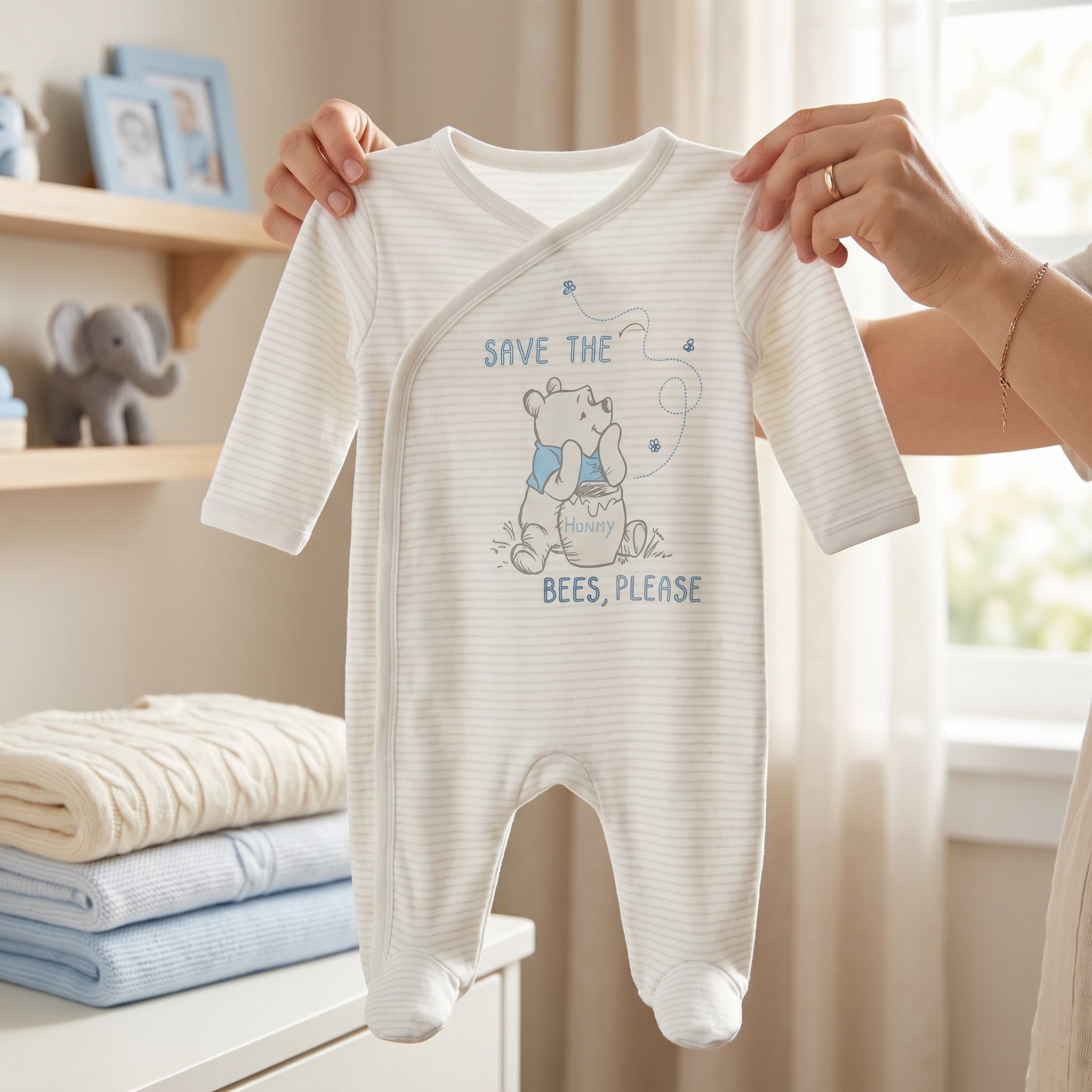 White Bear Print Wrap Style Baby Romper