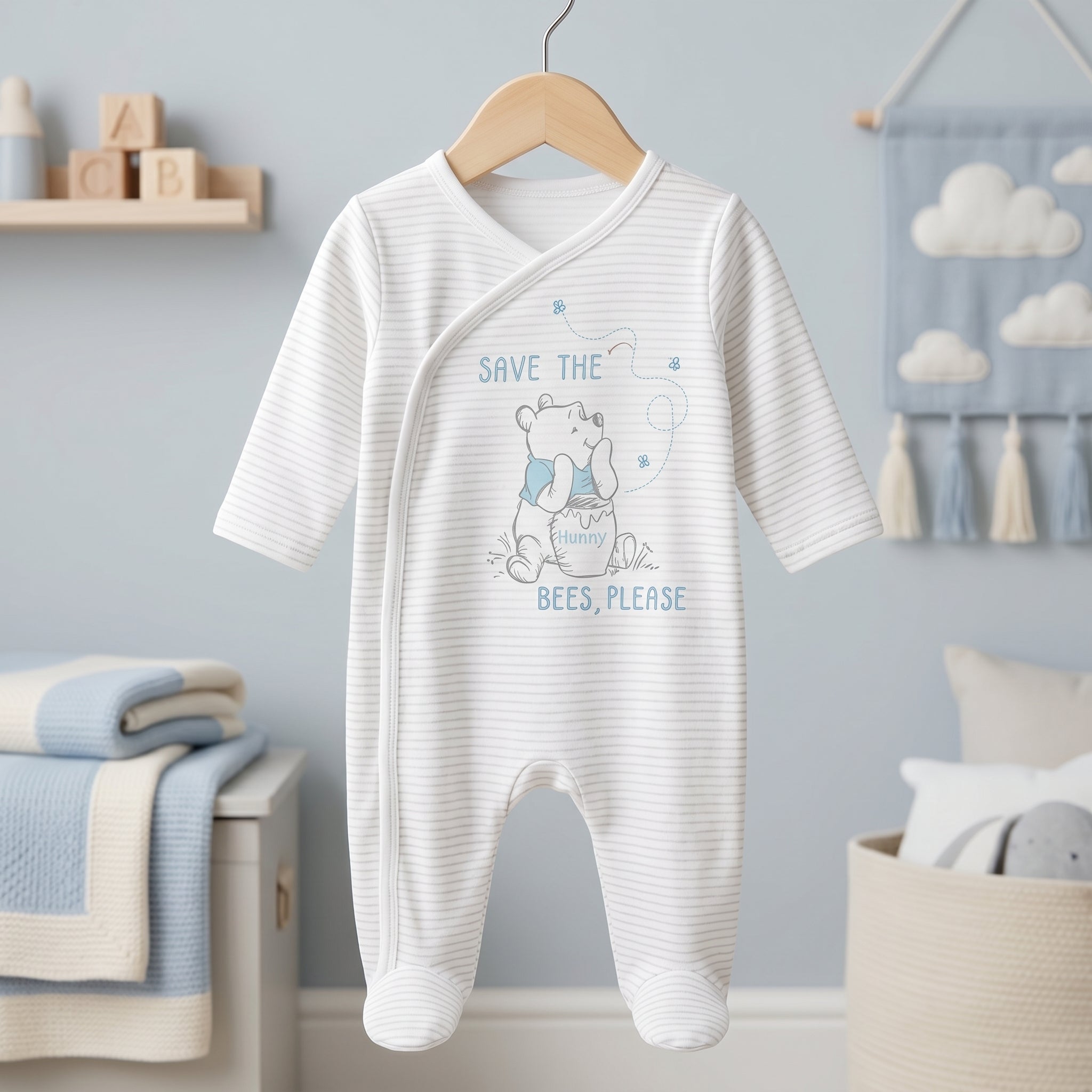 White Bear Print Wrap Style Baby Romper