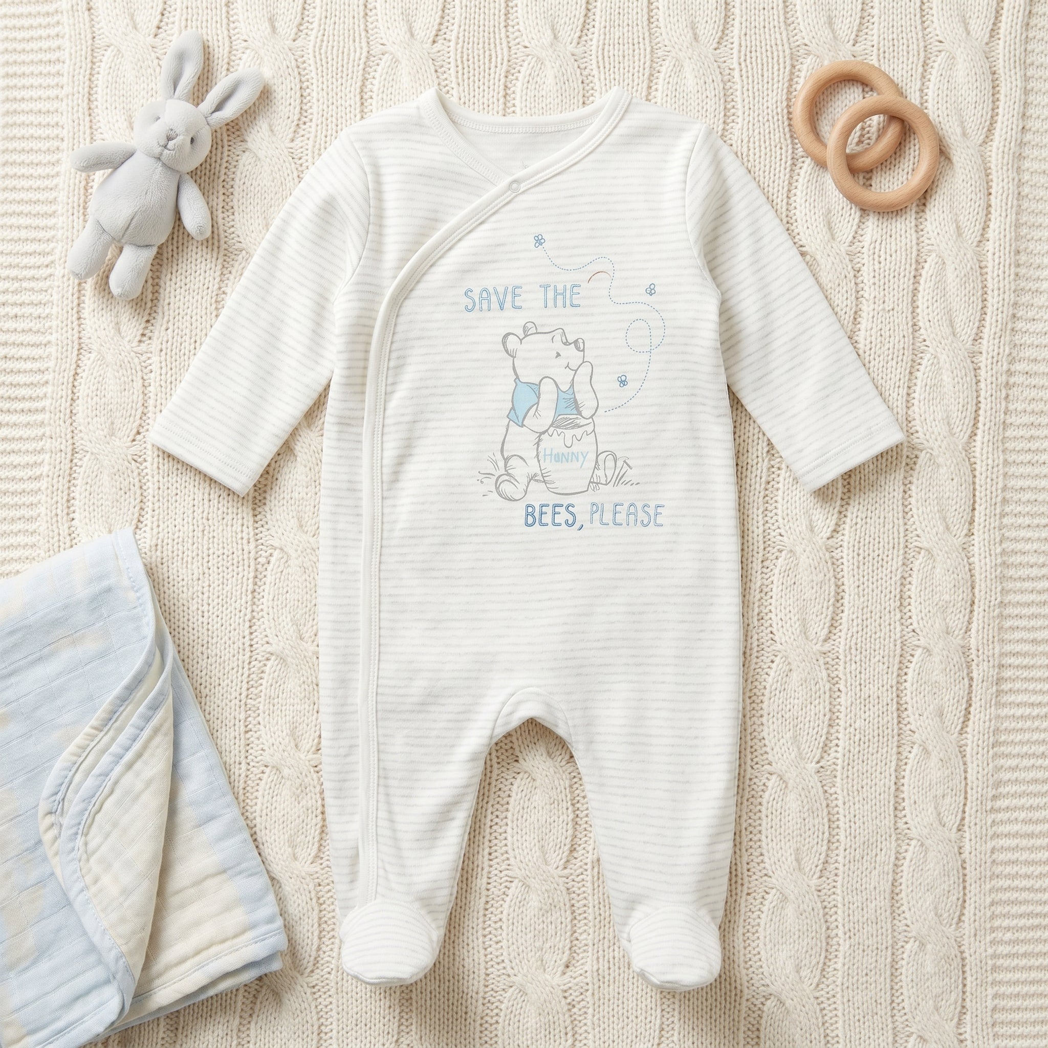 White Bear Print Wrap Style Baby Romper