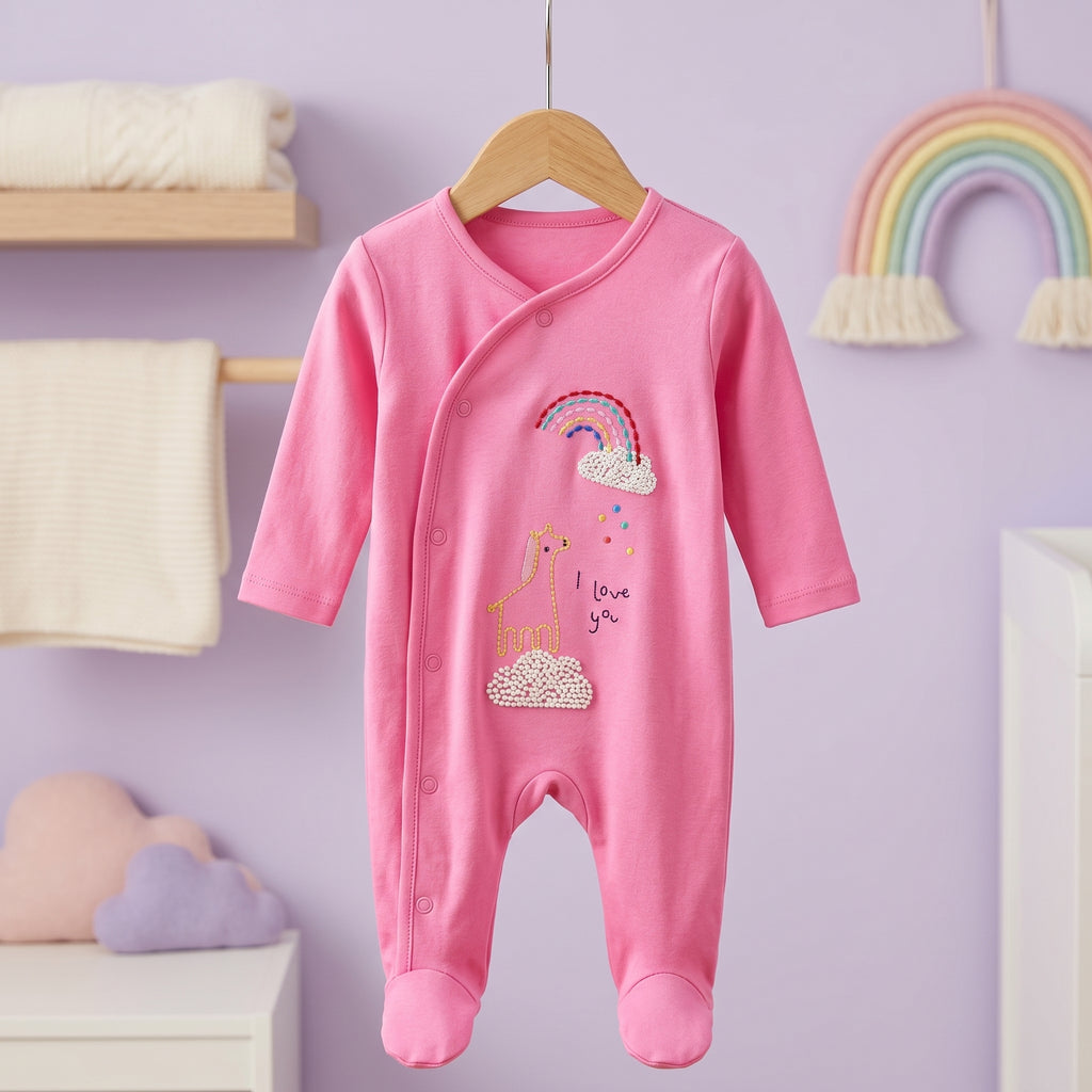 Pink Rainbow Giraffe Print Baby Romper