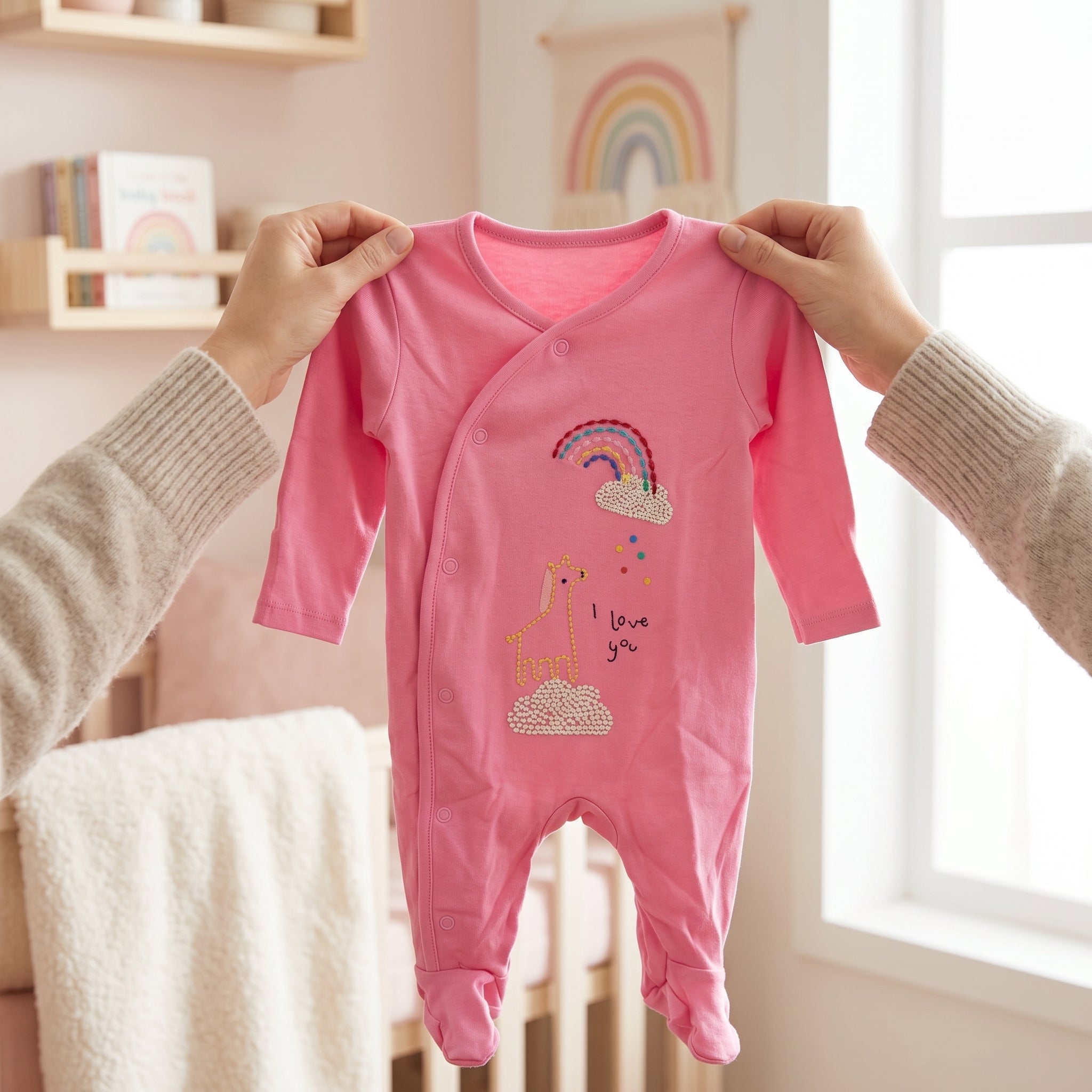 Pink Rainbow Giraffe Print Baby Romper