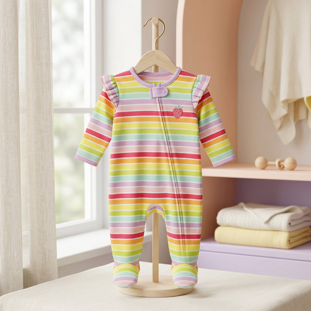 Rainbow Striped Strawberry Baby Romper