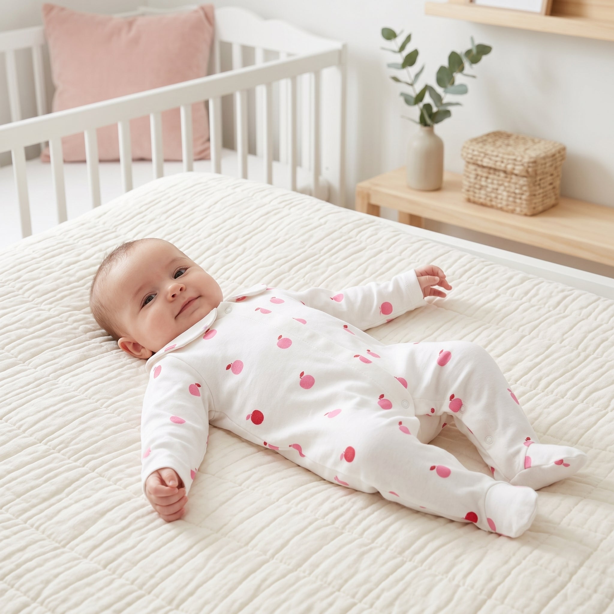 White Apple Print Collar Baby Romper