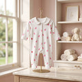 White Apple Print Collar Baby Romper