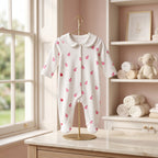 White Apple Print Collar Baby Romper