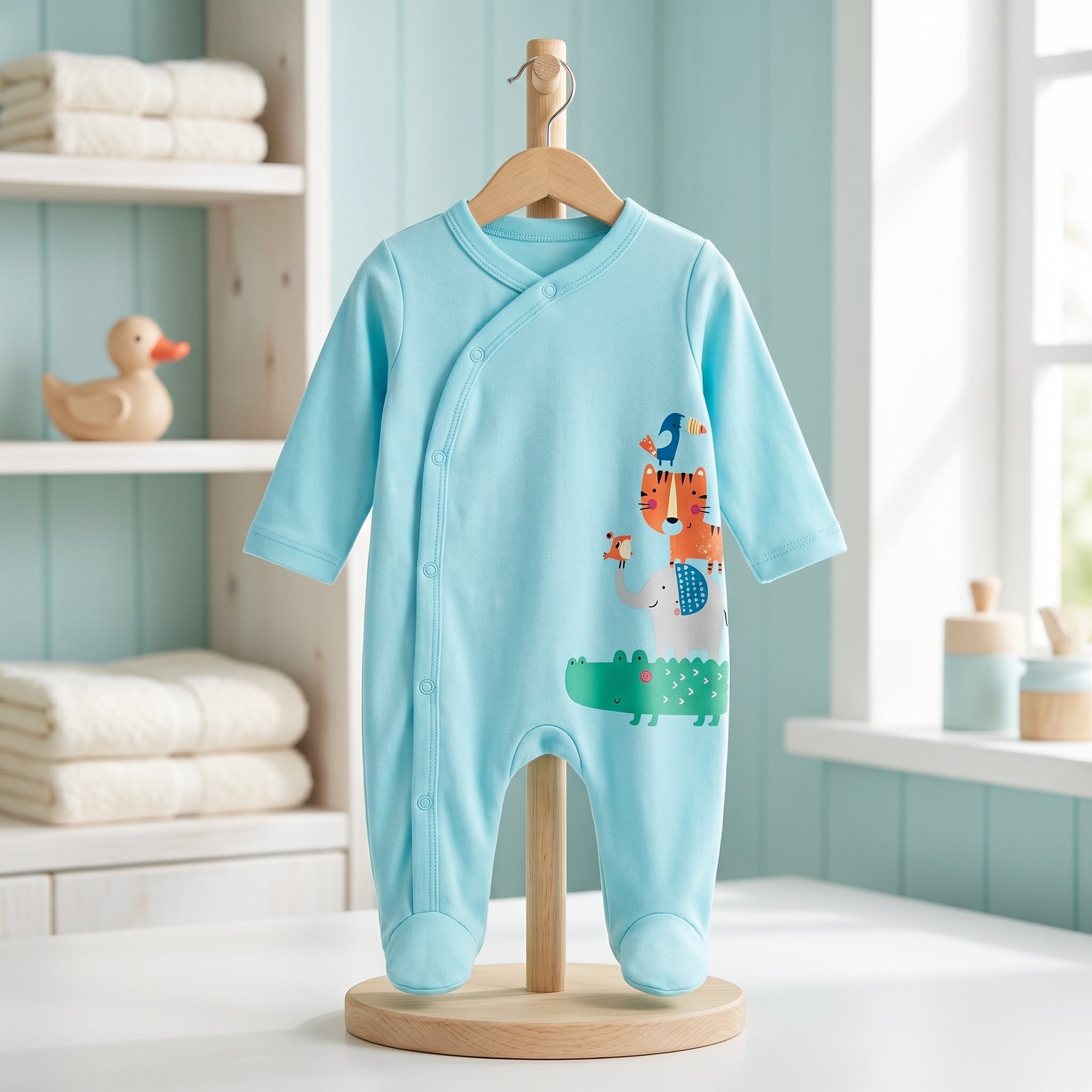 Aqua Jungle Animal Print Baby Romper