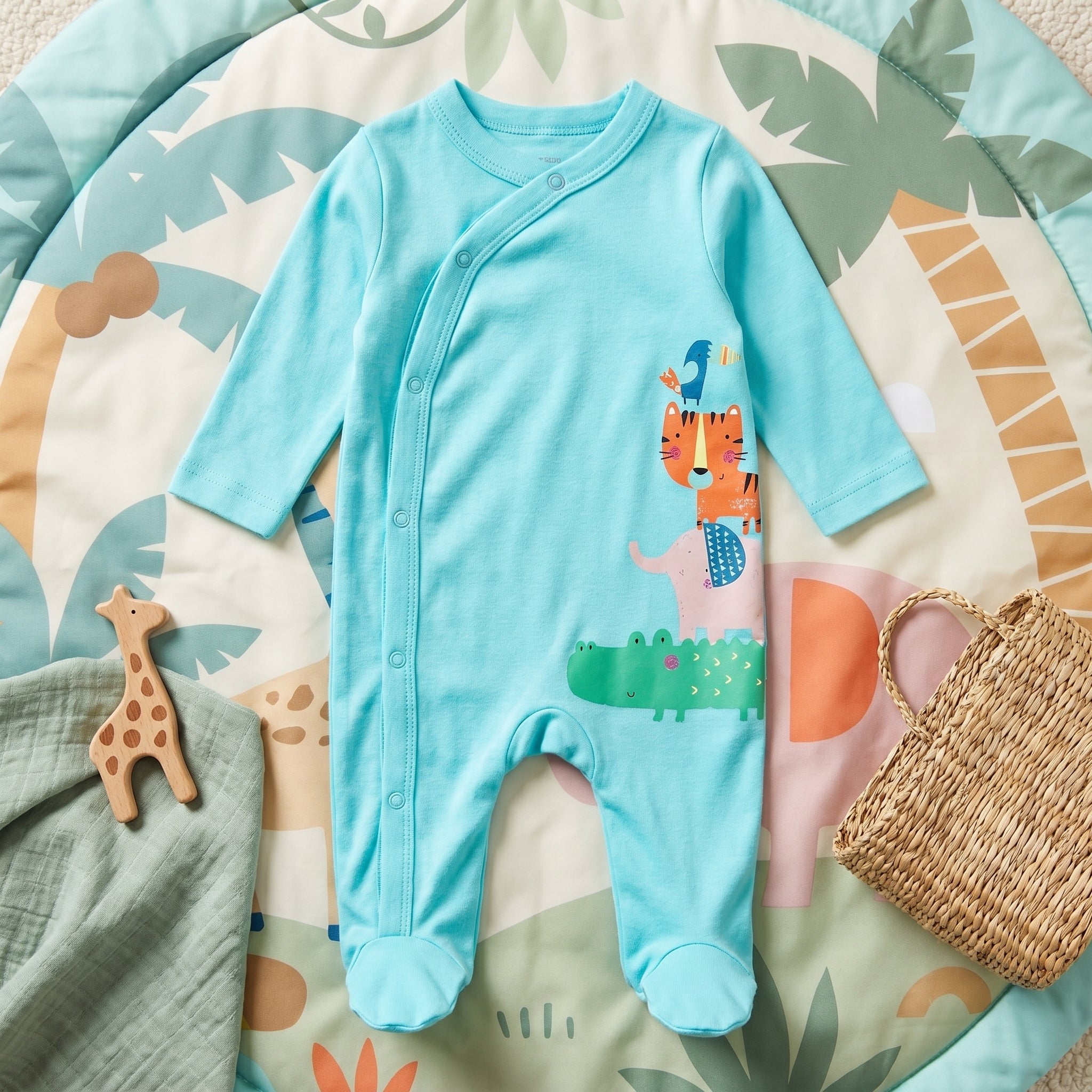 Aqua Jungle Animal Print Baby Romper