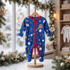 Blue Christmas Print Baby Romper