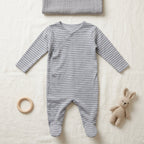Grey Striped Wrap Style Baby Romper