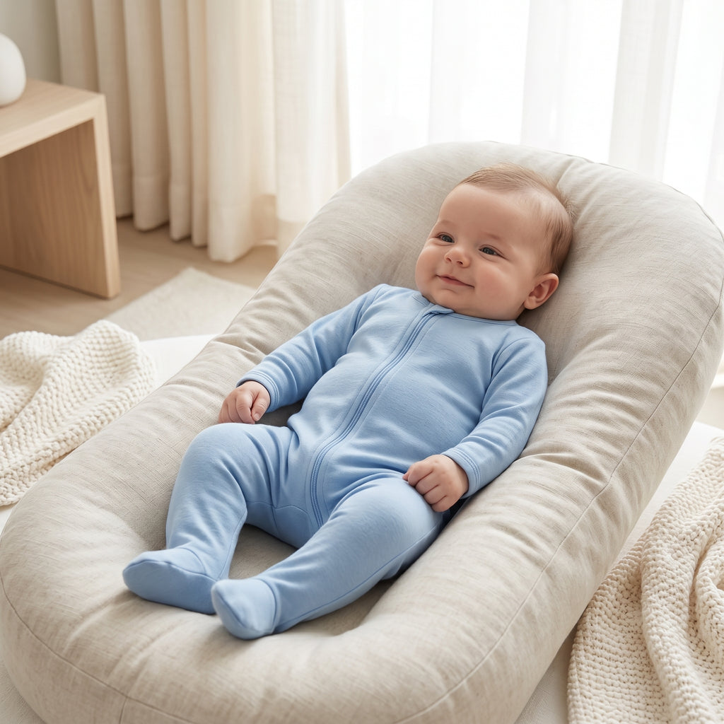 Light Blue Zipper Baby Romper